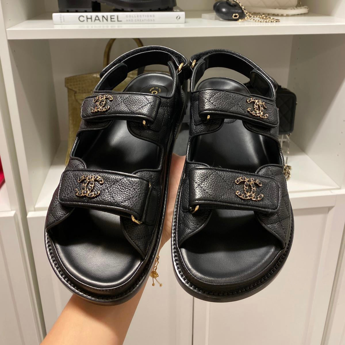 Chanel Leather CC 'Dad' Sandals (Black/Gold) Chanel : Shop Now to Get the  Latest Fashions