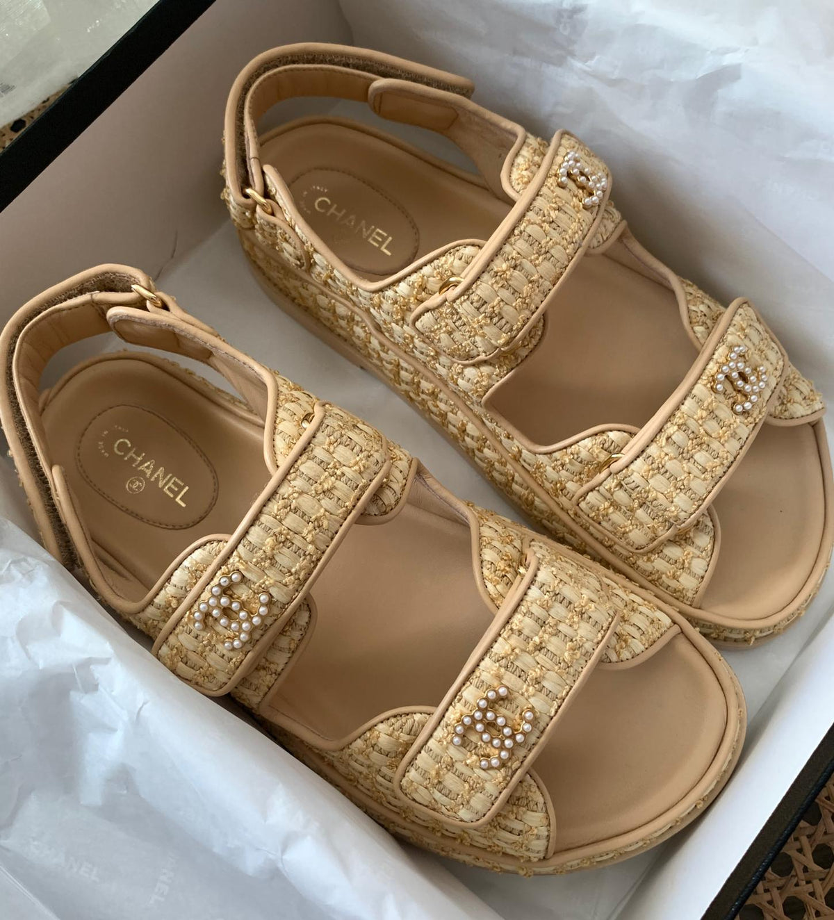 Find your Chanel Raffia CC 'Dad' Sandals Chanel X in a Variety of