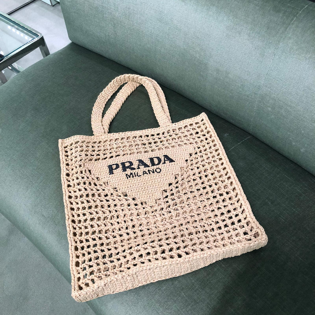 Shop Prada Raffia Tote Bag